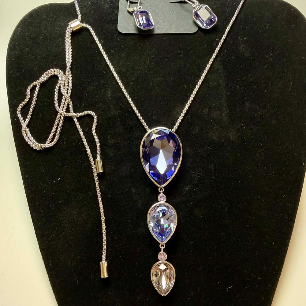 Swarovski Purple Pear Drop Necklace & Leverback Earrings | $168 Retail | NIB